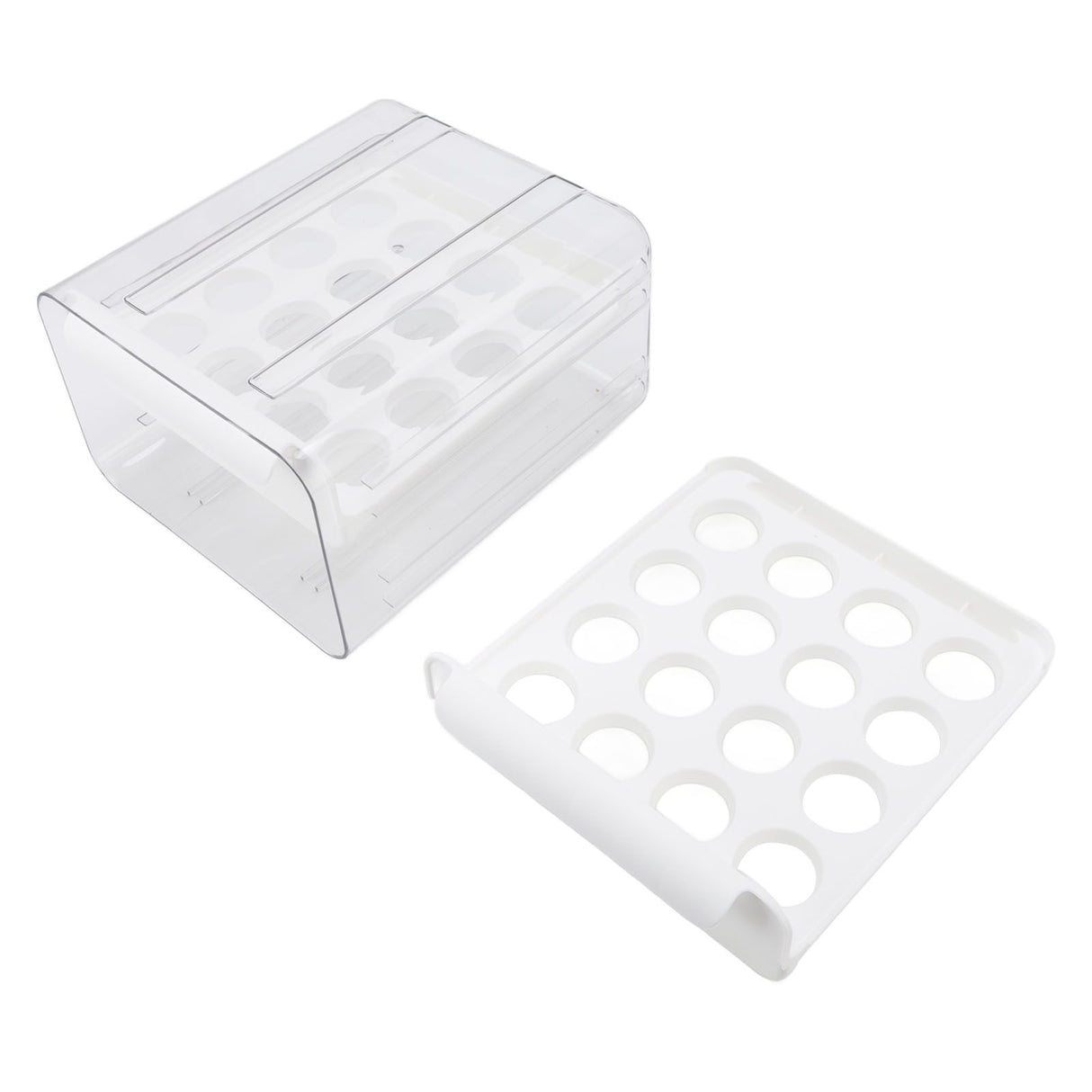 Egg Drawer Double Layer Transparent 32 Lattice Large Capacity Egg Storage Box for Refrigerator White