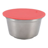 Stainless Steel Refill Coffee Capsules Reusable Coffee Filter Cup Set with Powder Cover for Dolce Gusto Red