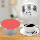 Stainless Steel Refill Coffee Capsules Reusable Coffee Filter Cup Set with Powder Cover for Dolce Gusto Red