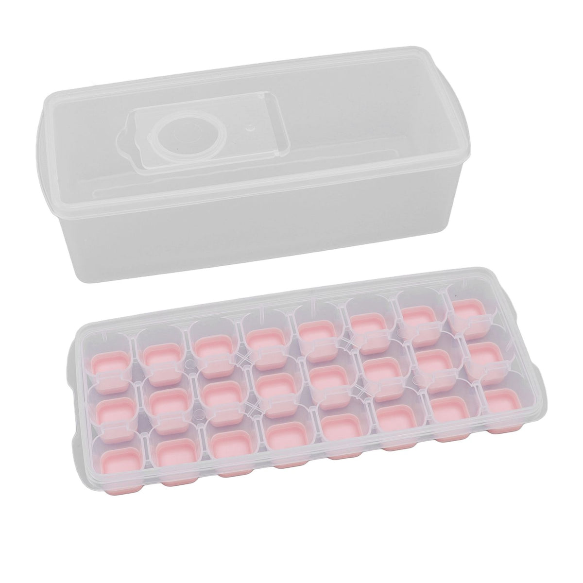 Ice Cube Tray Safe Healthy Easy Release Stackable 24 Cubes Multipurpose Ice Maker Mold with Lid for Popsicles Puddings Pink