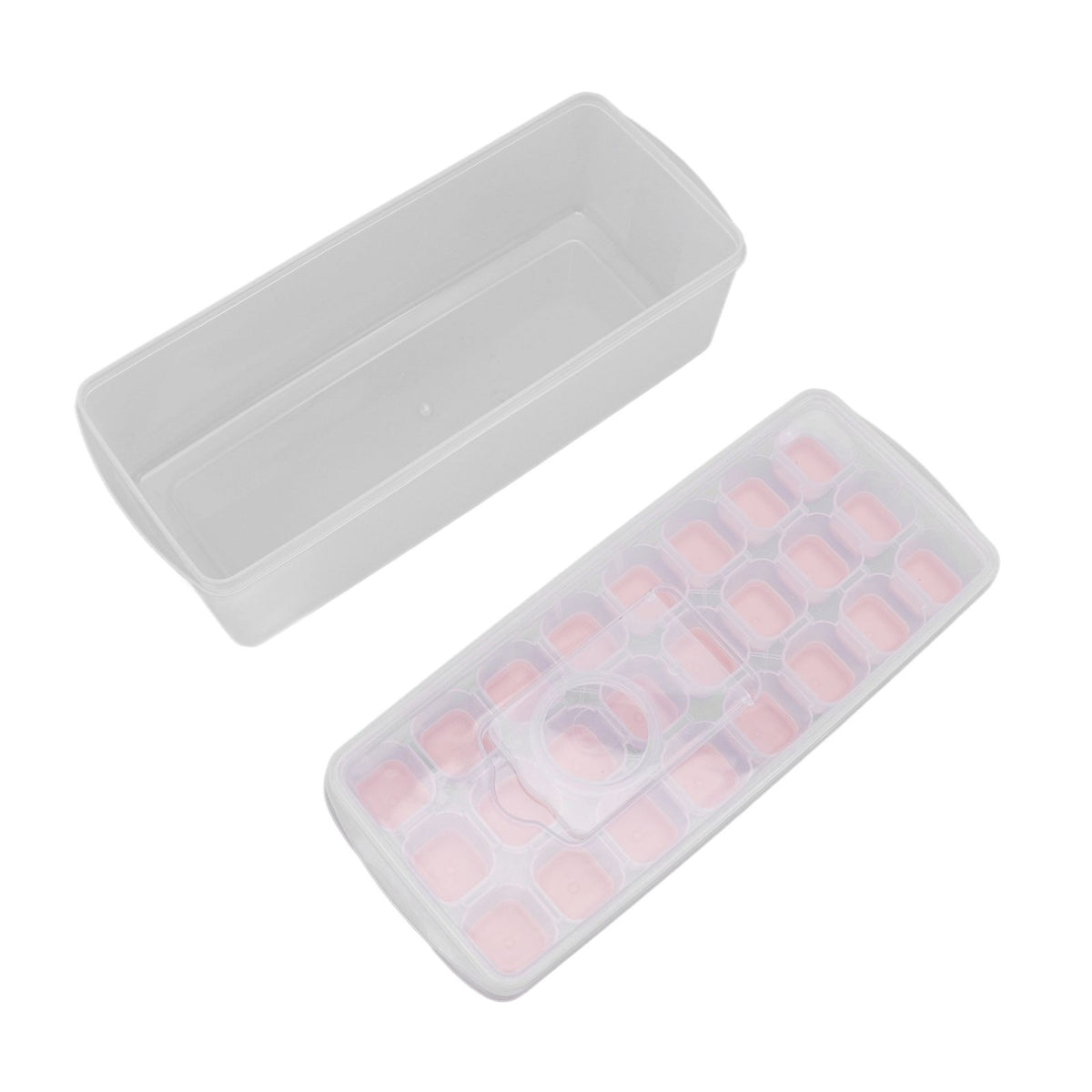 Ice Cube Tray Safe Healthy Easy Release Stackable 24 Cubes Multipurpose Ice Maker Mold with Lid for Popsicles Puddings Pink
