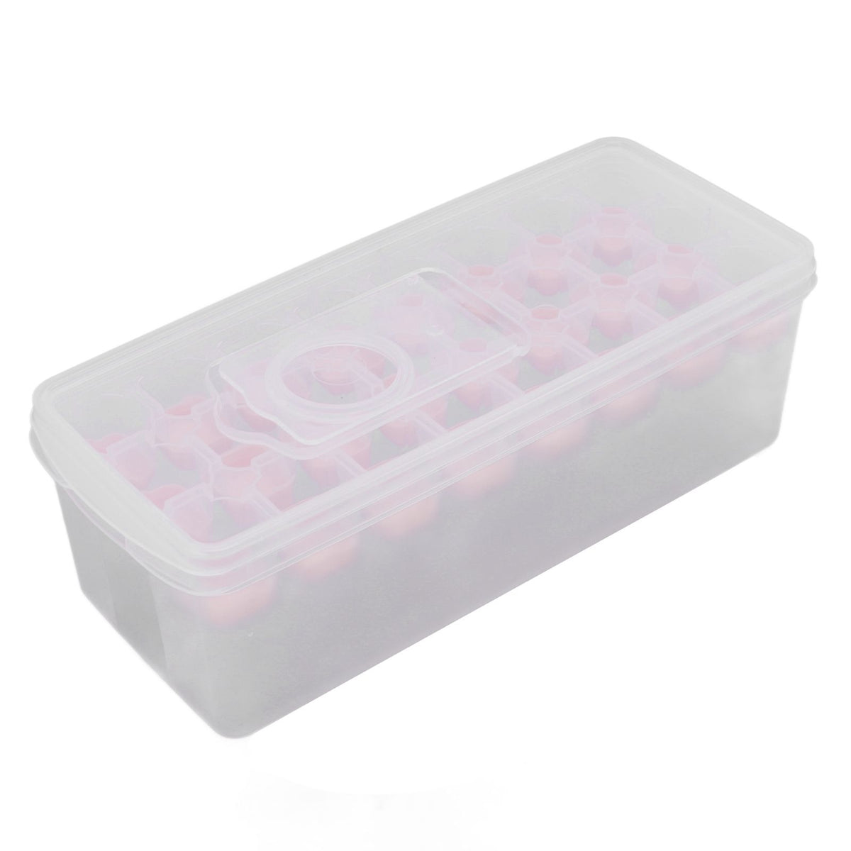 Ice Cube Tray Safe Healthy Easy Release Stackable 24 Cubes Multipurpose Ice Maker Mold with Lid for Popsicles Puddings Pink