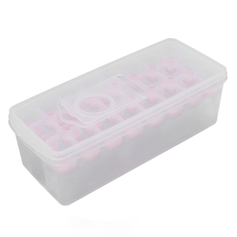 Ice Cube Tray Safe Healthy Easy Release Stackable 24 Cubes Multipurpose Ice Maker Mold with Lid for Popsicles Puddings Pink