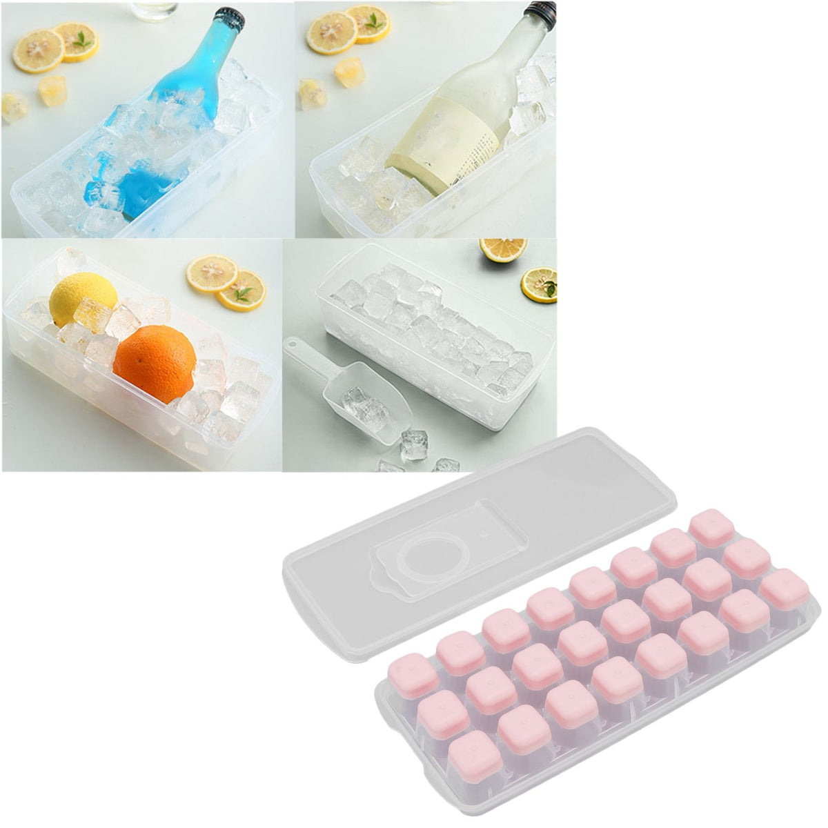 Ice Cube Tray Safe Healthy Easy Release Stackable 24 Cubes Multipurpose Ice Maker Mold with Lid for Popsicles Puddings Pink