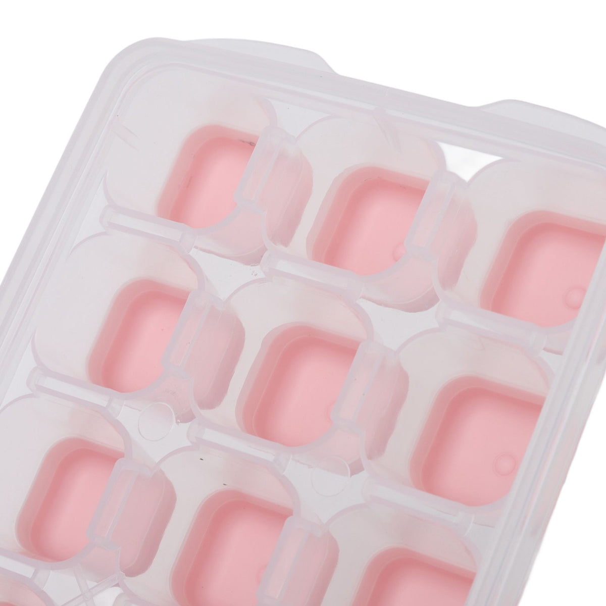 Ice Cube Tray Safe Healthy Easy Release Stackable 24 Cubes Multipurpose Ice Maker Mold with Lid for Popsicles Puddings Pink