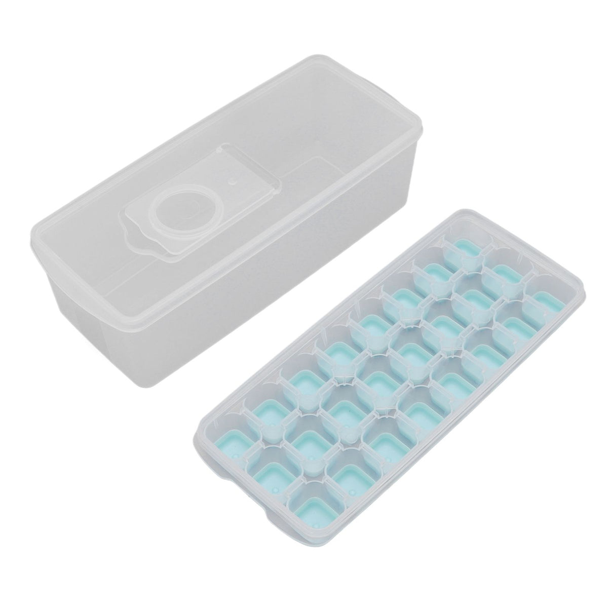Ice Cube Tray Safe Healthy Easy Release Stackable 24 Cubes Multipurpose Ice Maker Mold with Lid for Popsicles Puddings Blue