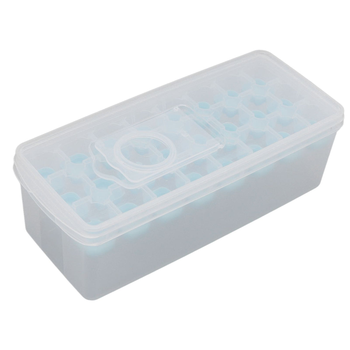 Ice Cube Tray Safe Healthy Easy Release Stackable 24 Cubes Multipurpose Ice Maker Mold with Lid for Popsicles Puddings Blue