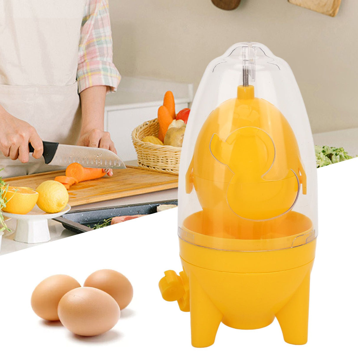 Egg Scrambler Manual Puller Portable Egg Yolk White Mixer with Silicone Pad for Golden Egg Making Yellow