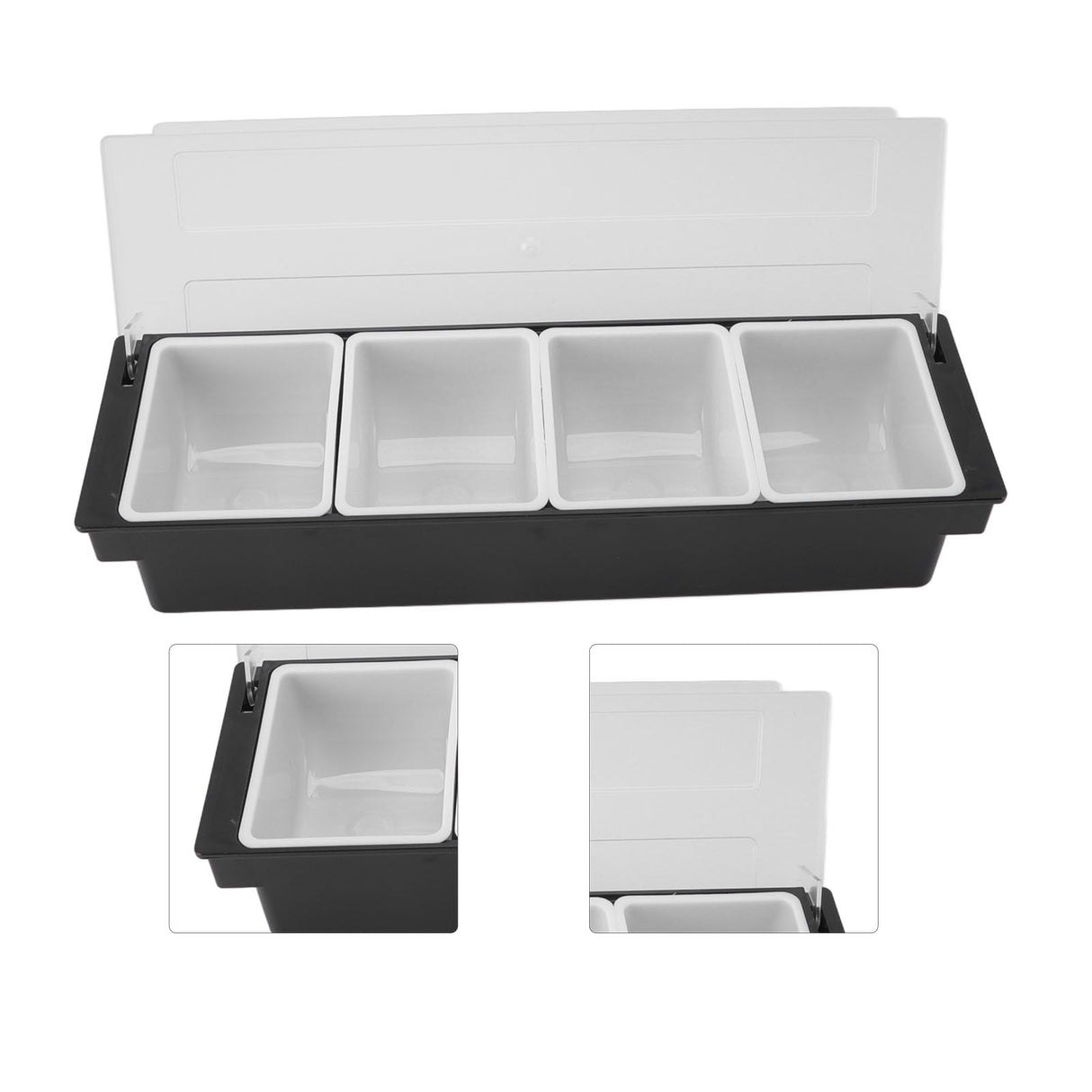 Condiment Caddy Durable Plastic Transparent Lid Detachable Design Multifunction Bar Fruit Caddy for Vege Fruit Seasoning 4 Compartments