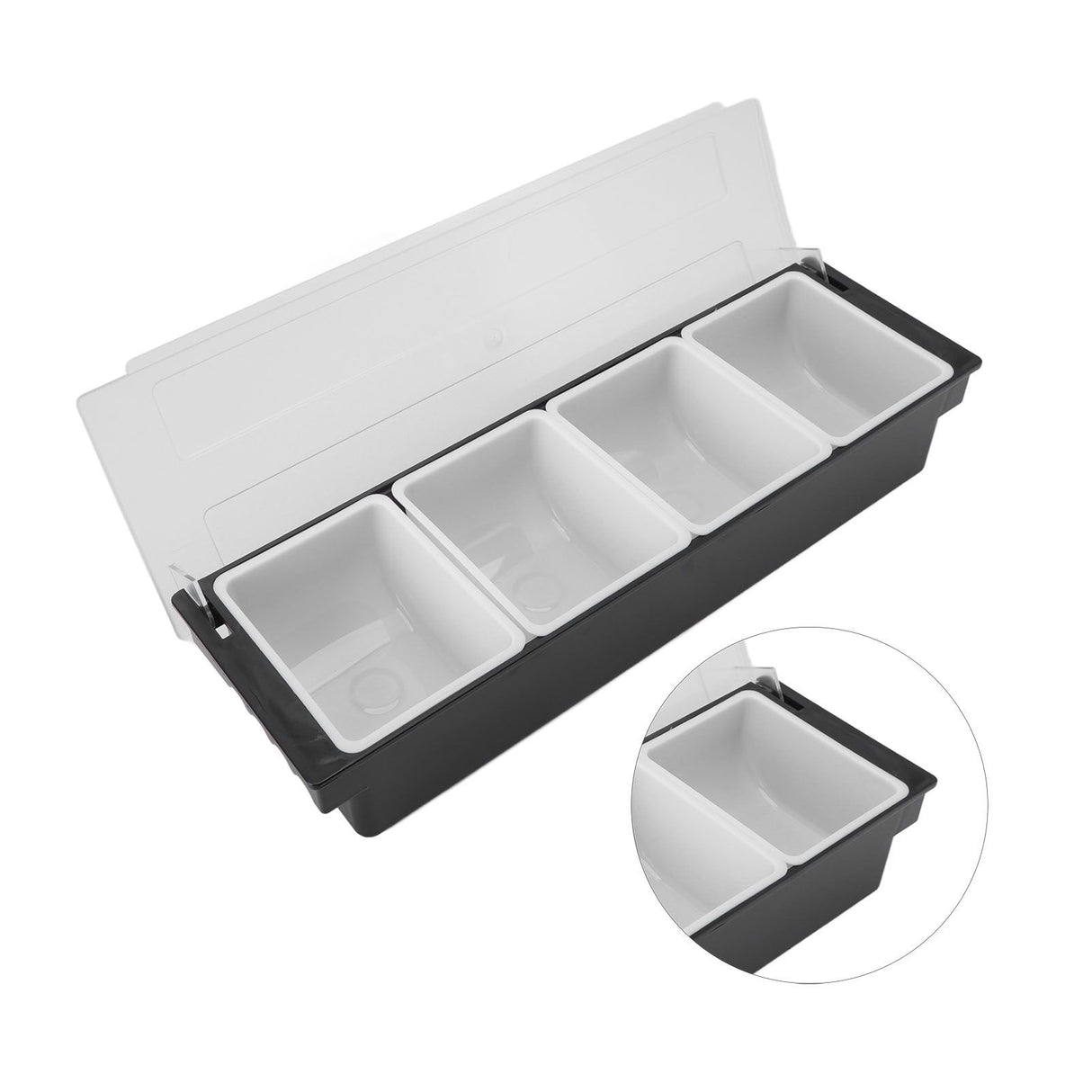 Condiment Caddy Durable Plastic Transparent Lid Detachable Design Multifunction Bar Fruit Caddy for Vege Fruit Seasoning 4 Compartments