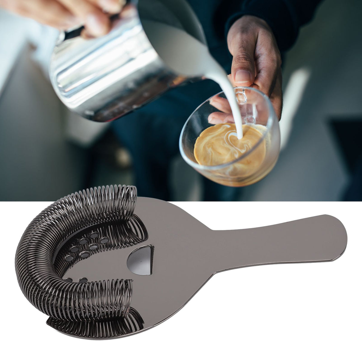 Cocktail Strainer Fine Filter Rust Proof Stainless Steel Portable Professional Bar Strainer for Home Party Bars Black