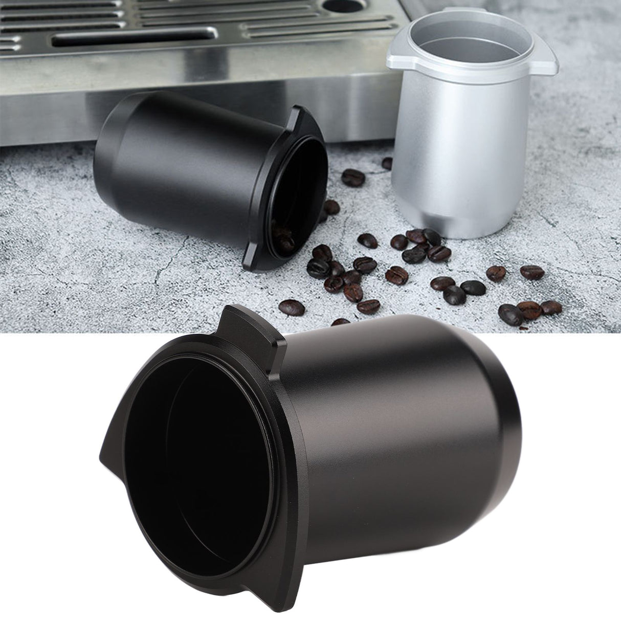 Coffee Powder Cup 54mm Aluminum Alloy Powder Feeder Cup Compact Lightweight Anti Flying Coffee Dosing Mug for Breville 8 Black