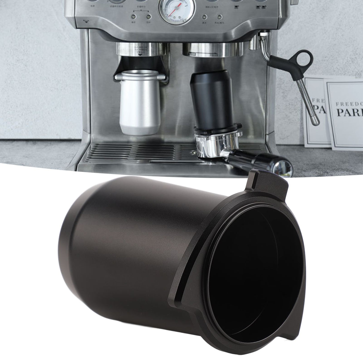 Coffee Powder Cup 54mm Aluminum Alloy Powder Feeder Cup Compact Lightweight Anti Flying Coffee Dosing Mug for Breville 8 Black