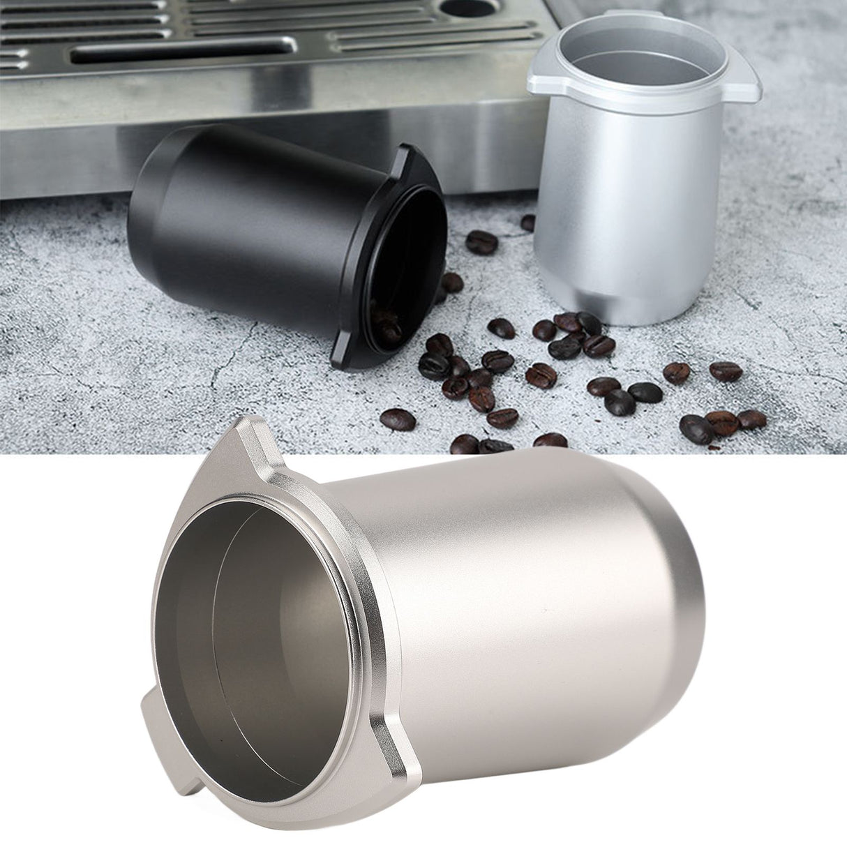 Coffee Powder Cup 54mm Aluminum Alloy Powder Feeder Cup Compact Lightweight Anti Flying Coffee Dosing Mug for Breville 8 Silver