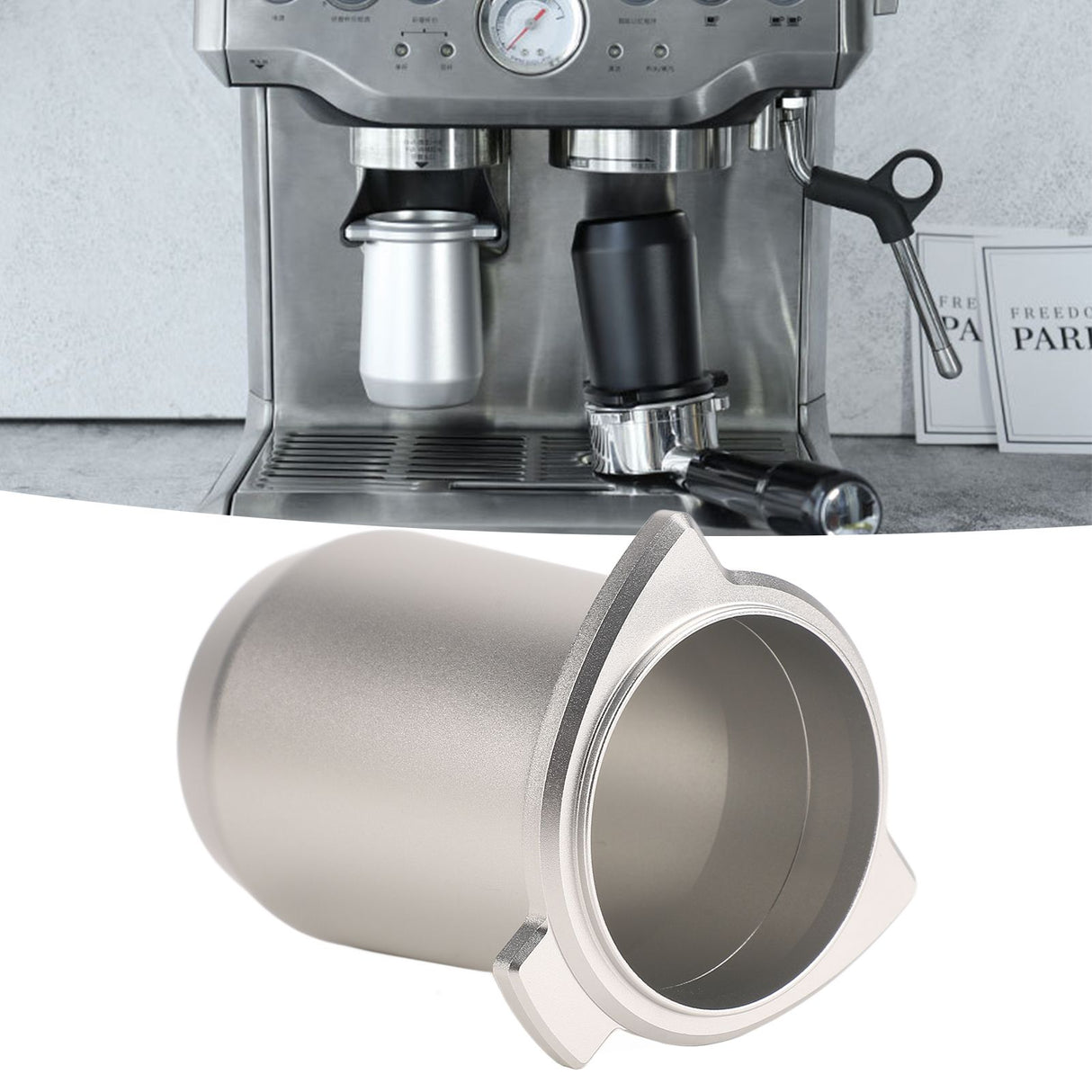 Coffee Powder Cup 54mm Aluminum Alloy Powder Feeder Cup Compact Lightweight Anti Flying Coffee Dosing Mug for Breville 8 Silver