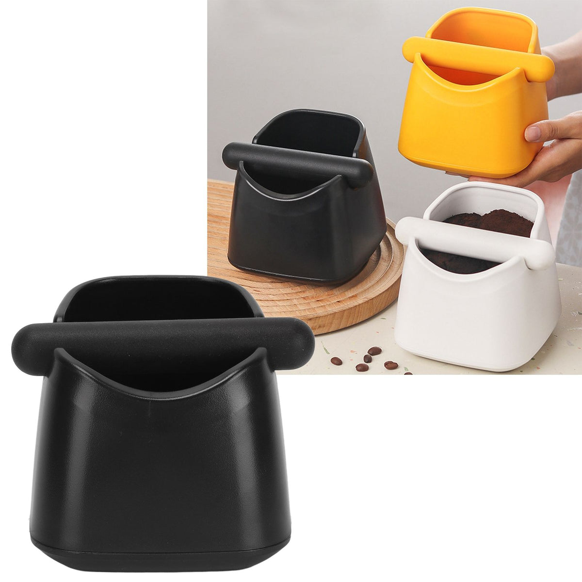 Coffee Knock Box Drop Resistant Prevent Slip Small Knock Container with Removable Knock Bar for Coffee Ground Black