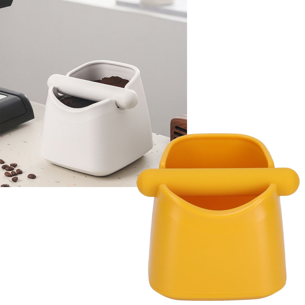 Coffee Knock Box Drop Resistant Prevent Slip Small Knock Container with Removable Knock Bar for Coffee Ground Yellow