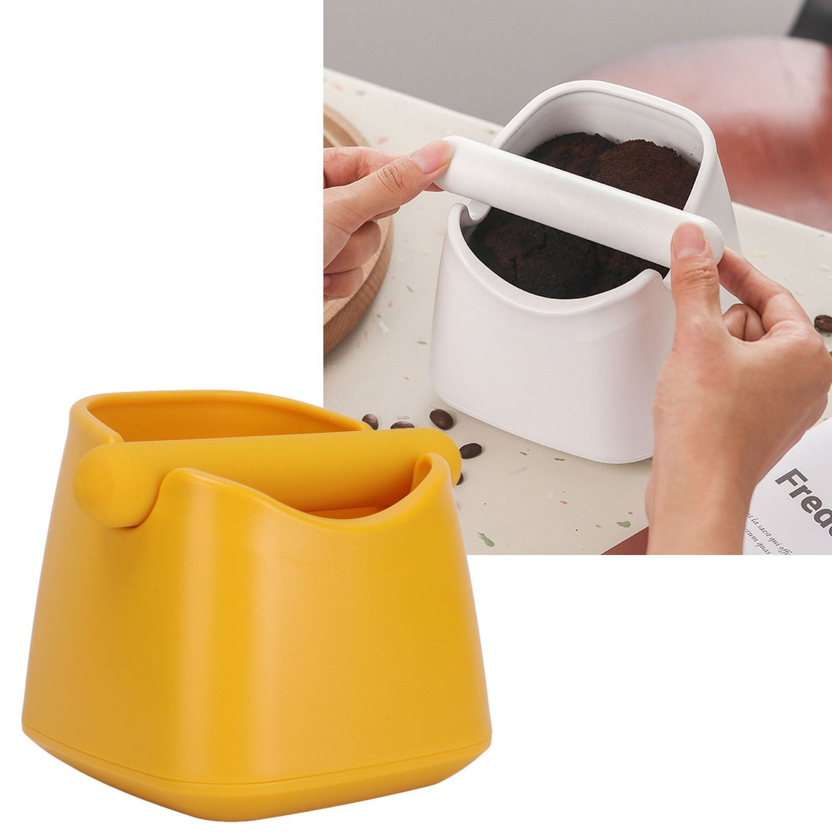 Coffee Knock Box Drop Resistant Prevent Slip Small Knock Container with Removable Knock Bar for Coffee Ground Yellow