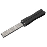 Double Sided Sharpener Portable Emery Fan Shaped Folded Pocket Sharpener for Outdoor Garden Black