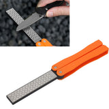 Double Sided Sharpener Portable Emery Fan Shaped Folded Pocket Sharpener for Outdoor Garden Orange