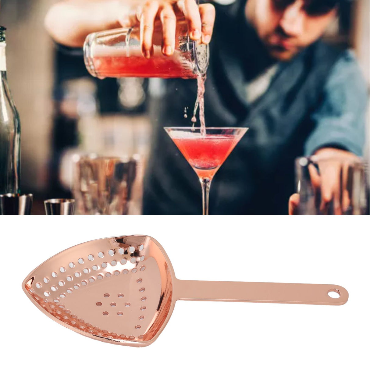Triangular Cocktail Strainer No Breakage Anti Rust Fine Filtration Decorative Professional Ice Strainer for Bar Home Copper Plated