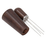 Coffee Stirring Tool 4 Arc Pins Wooden Handle Coffee Needle Type Distributor Tool with Base for Home Dark Brown - 45-Degree Angle