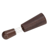 Coffee Stirring Tool 4 Arc Pins Wooden Handle Coffee Needle Type Distributor Tool with Base for Home Dark Brown - Rear View