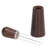 Coffee Stirring Tool 4 Arc Pins Wooden Handle Coffee Needle Type Distributor Tool with Base for Home Dark Brown