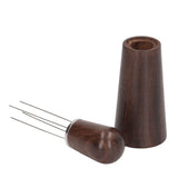 Coffee Stirring Tool 4 Arc Pins Wooden Handle Coffee Needle Type Distributor Tool with Base for Home Dark Brown