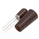 Coffee Stirring Tool 4 Arc Pins Wooden Handle Coffee Needle Type Distributor Tool with Base for Home Dark Brown