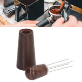 Coffee Stirring Tool 4 Arc Pins Wooden Handle Coffee Needle Type Distributor Tool with Base for Home Dark Brown - Extra Image