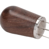 Coffee Stirring Tool 4 Arc Pins Wooden Handle Coffee Needle Type Distributor Tool with Base for Home Dark Brown