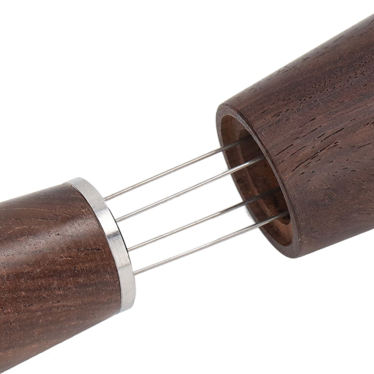 Coffee Stirring Tool 4 Arc Pins Wooden Handle Coffee Needle Type Distributor Tool with Base for Home Dark Brown