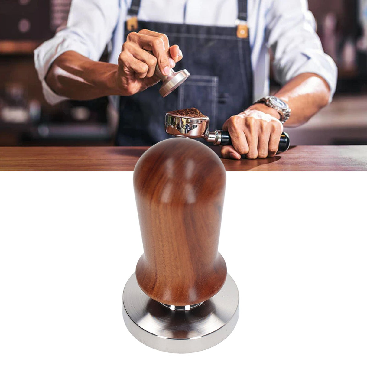 Coffee Tamper Separate Design Stainless Steel Ergonomic Wood Handle Portable Tamper Tool for Home Coffee Shop 58MM