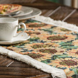 Jute Table Runner Jacquard Sunflower Pattern American Style with Tassels Table Runner Decoration for Party Yellow Sunflower 30x120cm/11.8x47.2in - Front View