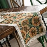 Jute Table Runner Jacquard Sunflower Pattern American Style with Tassels Table Runner Decoration for Party Yellow Sunflower 30x120cm/11.8x47.2in