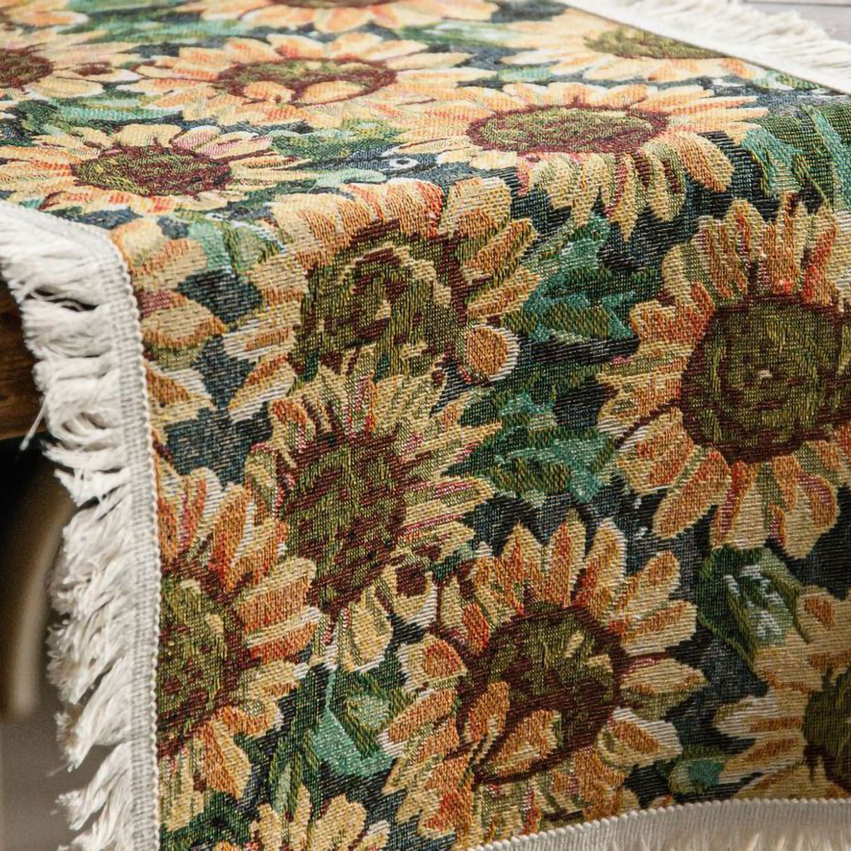 Jute Table Runner Jacquard Sunflower Pattern American Style with Tassels Table Runner Decoration for Party Yellow Sunflower 30x120cm/11.8x47.2in