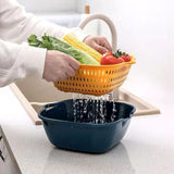 Drain Basket Double Layer Side Handle PP Rapid Draining Thickened Washing Basket for Kitchen Yellow and Blue