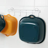 Drain Basket Double Layer Side Handle PP Rapid Draining Thickened Washing Basket for Kitchen Yellow and Blue - Top-Down View