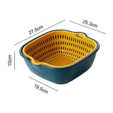 Drain Basket Double Layer Side Handle PP Rapid Draining Thickened Washing Basket for Kitchen Yellow and Blue