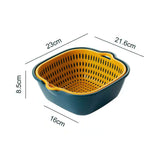 Drain Basket Double Layer Side Handle PP Rapid Draining Thickened Washing Basket for Kitchen Yellow and Blue - Rear View