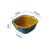 Drain Basket Double Layer Side Handle PP Rapid Draining Thickened Washing Basket for Kitchen Yellow and Blue