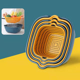 Drain Basket Double Layer Side Handle PP Rapid Draining Thickened Washing Basket for Kitchen Yellow and Blue - Low Angle