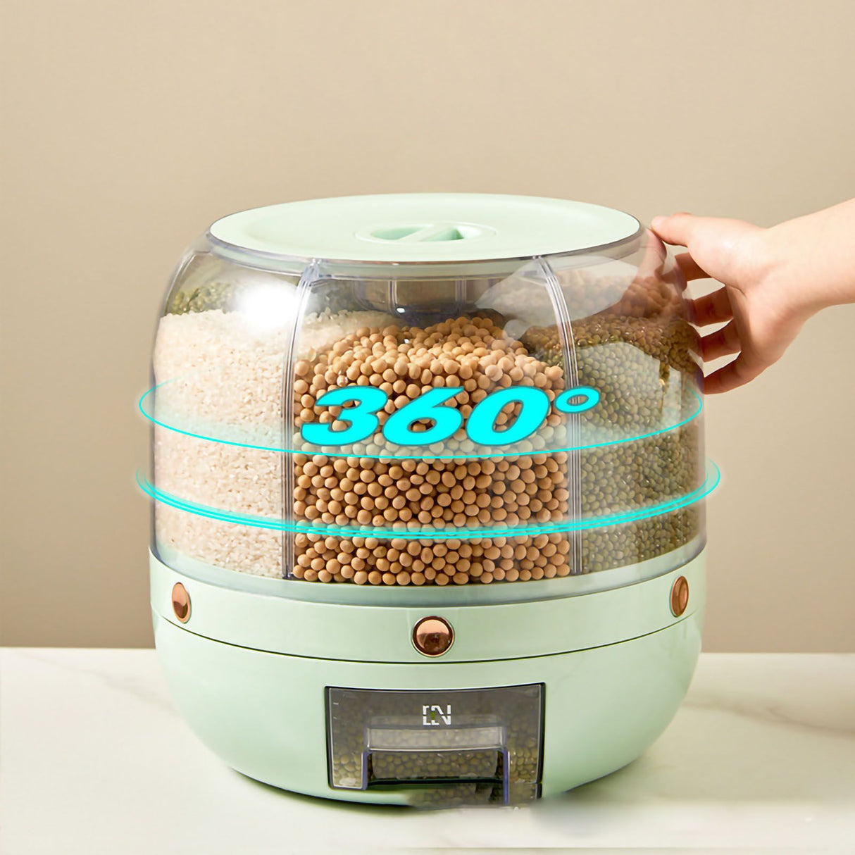 Grains Storage Box Rotatable Transparent Large Capacity Divided Bath Rice Tank Box for Kitchen