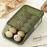 Egg Storage Box Plastic Automatic Rolling Transparent Thickened Grooved Egg Storage Container for Refrigerator Kitchen Green