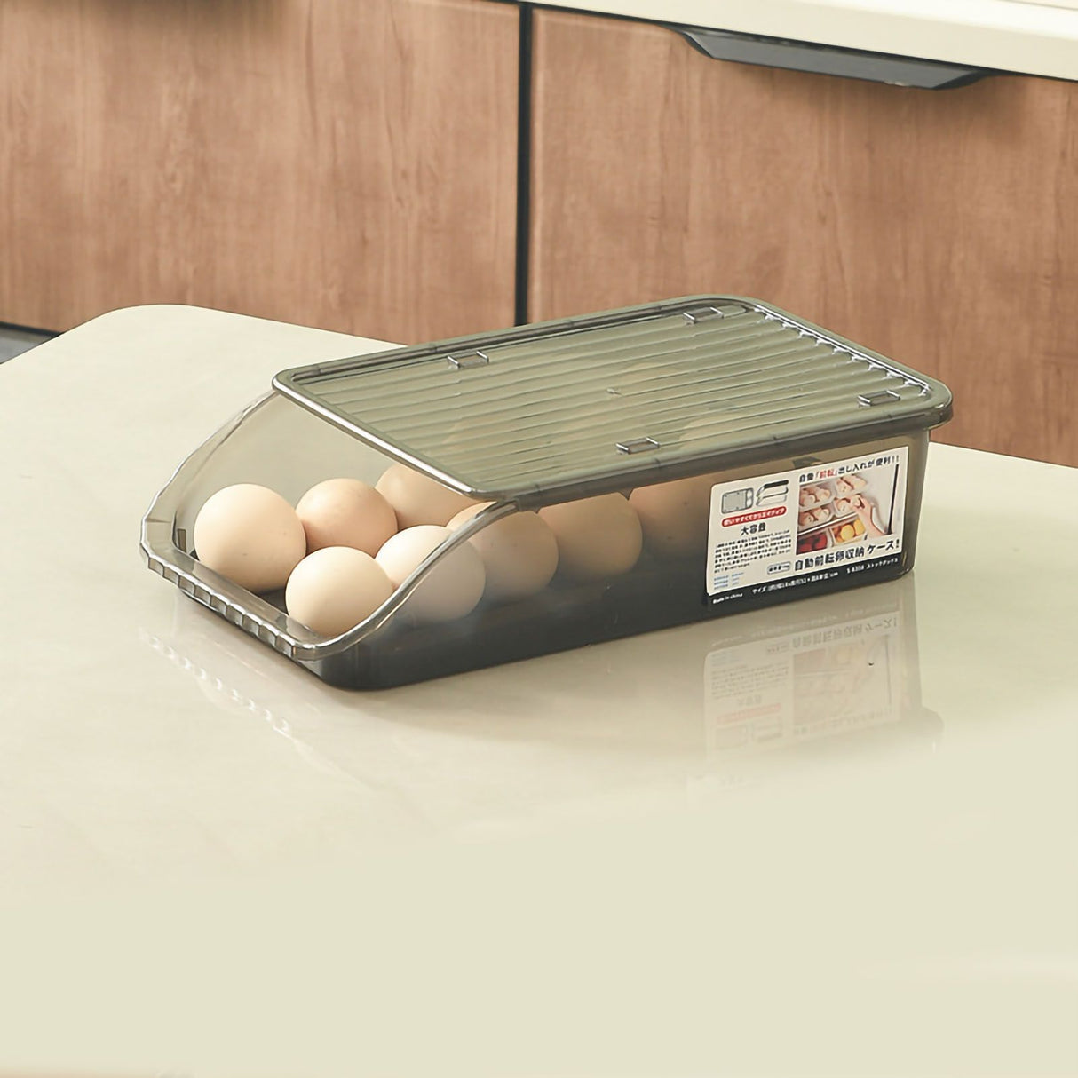 Egg Storage Box Plastic Automatic Rolling Transparent Thickened Grooved Egg Storage Container for Refrigerator Kitchen Black