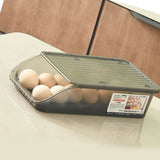 Egg Storage Box Plastic Automatic Rolling Transparent Thickened Grooved Egg Storage Container for Refrigerator Kitchen Black - Side View