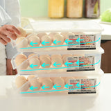 Egg Storage Box Plastic Automatic Rolling Transparent Thickened Grooved Egg Storage Container for Refrigerator Kitchen White - Front View