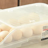 Egg Storage Box Plastic Automatic Rolling Transparent Thickened Grooved Egg Storage Container for Refrigerator Kitchen White - Side View
