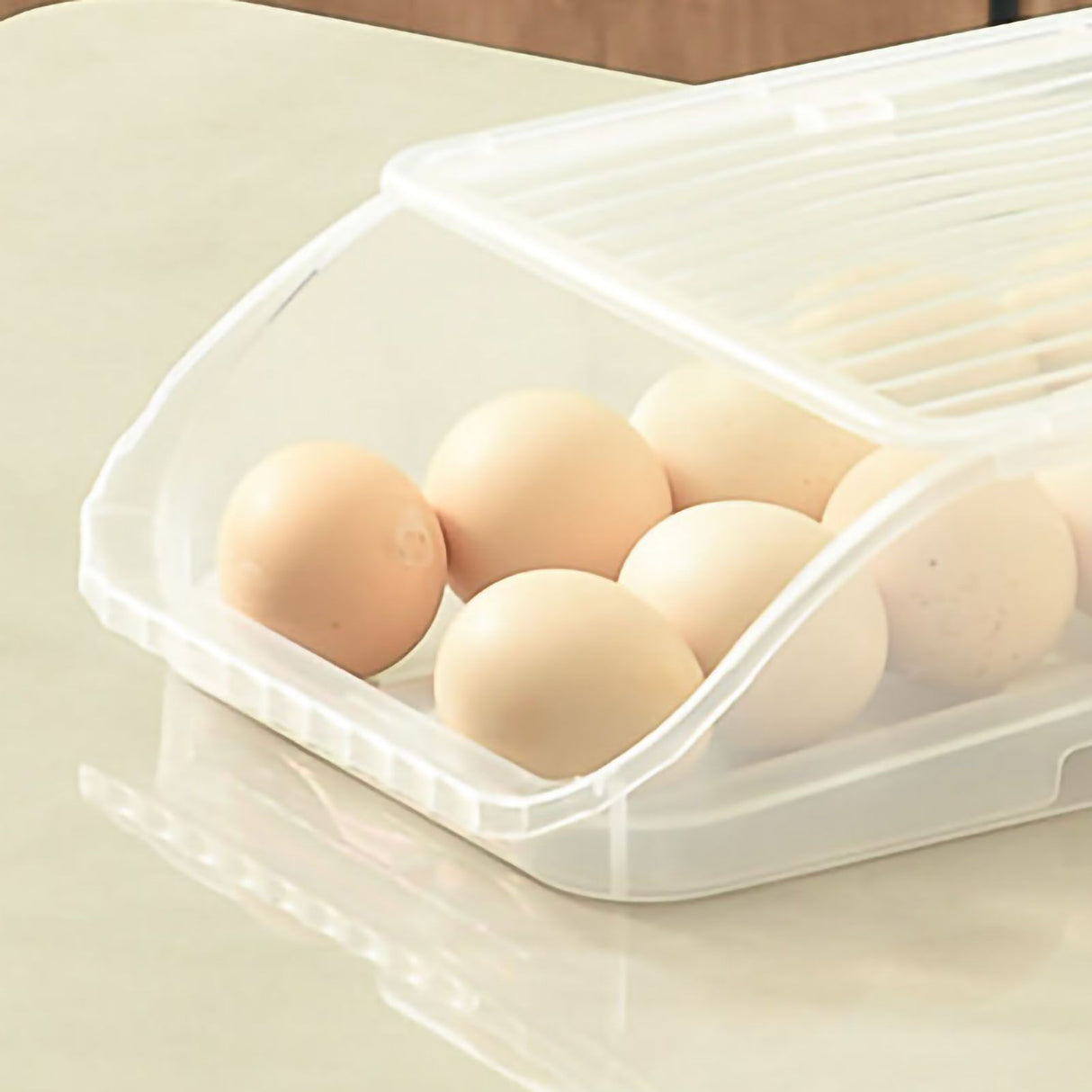 Egg Storage Box Plastic Automatic Rolling Transparent Thickened Grooved Egg Storage Container for Refrigerator Kitchen White